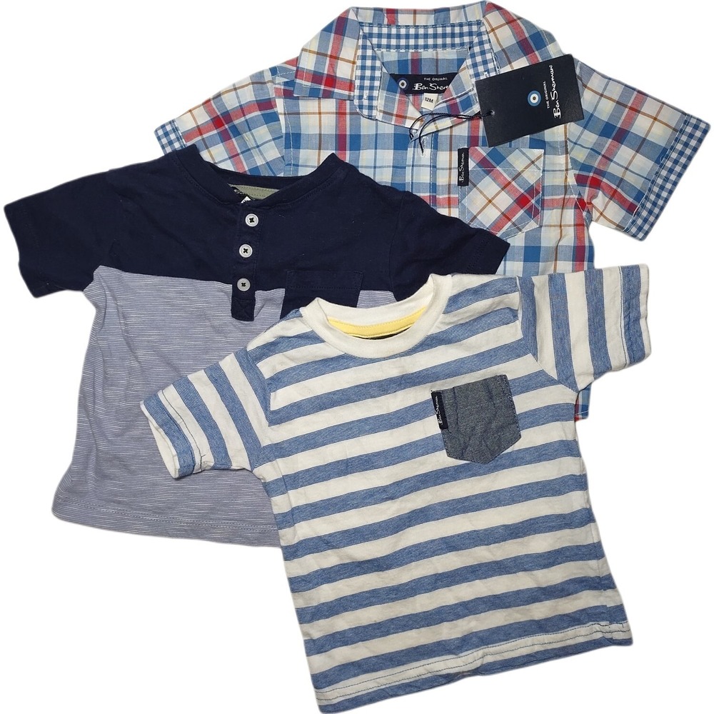 Ben Sherman Baby Boy 12 Mos Shirt Lot Button Down Pullover Short‎ Sleeve 3pc